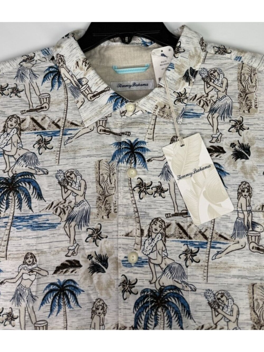 Tommy Bahama 2XLB Men’s Hawaiian Shirt White Hula Isles Cotton Twill $140